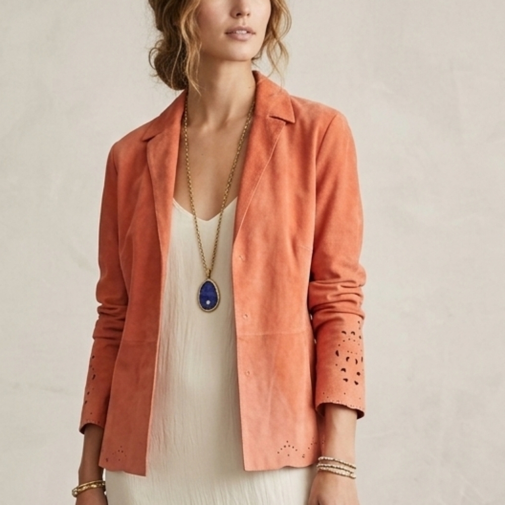 BCBGMaxAzria Coral Suede Blazer with Laser-Cut Sleeve Detail